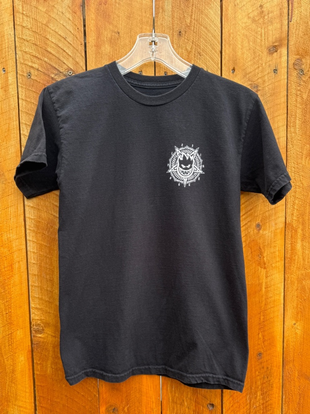 Spitfire Pentaburn Black Tee with White Chest & Back Emblem - Small